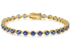 6.90CT DIAMOND & AAA SAPPHIRE 14KT YELLOW GOLD 3D ROUND ETERNITY TENNIS BRACELET