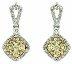 ESTATE 1.33CT WHITE & FANCY YELLOW DIAMOND 14K TWO TONE GOLD 3D HANGING EARRINGS