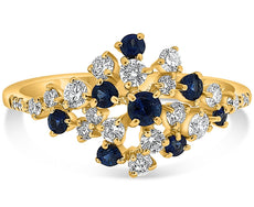 ESTATE WIDE .78CT DIAMOND & AAA SAPPHIRE 14KT YELLOW GOLD 3D CLUSTER FUN RING
