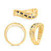 WIDE .29CT DIAMOND & AAA SAPPHIRE 14KT YELLOW GOLD ETOILE DOUBLE WAVE FUN RING