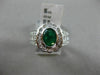 ESTATE 2.19CT DIAMOND & EMERALD 18K WHITE GOLD OVAL FLOWER BEZEL ENGAGEMENT RING