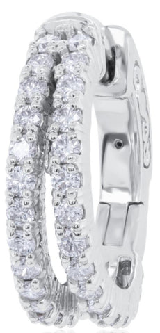 ESTATE 1.3CT DIAMOND 14KT WHITE GOLD CLASSIC 2 ROW HUGGIE HOOP HANGING EARRINGS