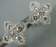 ESTATE .91CT DIAMOND 18KT WHITE GOLD 3D 4 LEAF CLOVER FLOWER STAR STUD EARRINGS
