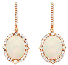 6.7CT DIAMOND & AAA OPAL 14KT ROSE GOLD 3D OVAL & ROUND CLASSIC HANGING EARRINGS