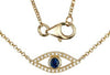 ESTATE .16CT DIAMOND & AAA SAPPHIRE 14KT YELLOW GOLD 3D EVIL EYE LUCKY NECKLACE