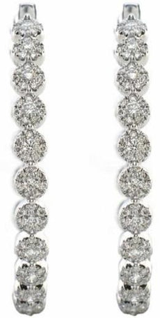 EXTRA LARGE 2.02CT DIAMOND 18KT WHITE GOLD 3D MULTI FLOWER HOOP HANGING EARRINGS