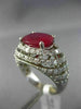 ESTATE LARGE 6.03CT DIAMOND & AAA OVAL RUBY 14KT WHITE GOLD HALO CURVED FUN RING