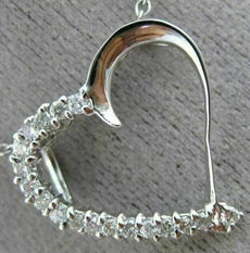 ESTATE .27CT DIAMOND 14K WHITE GOLD 3D SEMI ETERNITY HEART LOVE PENDANT W/ CHAIN