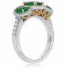 GIA 2.36CT DIAMOND & AAA EMERALD 18KT 2 TONE GOLD 3 STONE HALO ENGAGEMENT RING