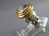 LARGE 3.2CT DIAMOND & AAA AQUAMARINE 14K 2 TONE GOLD CUSHION ROUND 3 STONE RING