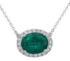 2.98CT DIAMOND & AAA EMERALD 14K WHITE GOLD OVAL & ROUND SOLITAIRE LOVE NECKLACE