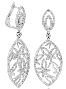 1.56CT DIAMOND 14KT WHITE GOLD 3D MULTI BUTTERFLY TEAR DROP LEVERBACK EARRINGS