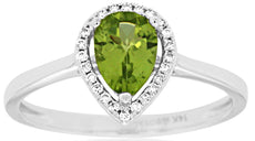 .83CT DIAMOND & AAA PERIDOT 14KT WHITE GOLD 3D PEAR SHAPE & ROUND HALO LOVE RING