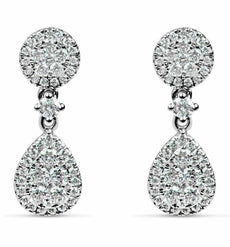 ESTATE .78CT DIAMOND 18KT WHITE GOLD CLASSIC TEAR DROP CLUSTER HANGING EARRINGS