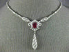 ANTIQUE LARGE 9.90CT DIAMOND & AAA RUBY 18K WHITE GOLD 3D LARIAT TENNIS NECKLACE