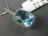 ESTATE LARGE 9.61CT DIAMOND & CUSHION BLUE TOPAZ 14K WHITE GOLD FILIGREE PENDANT