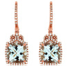 4.22CT DIAMOND & AAA AQUAMARINE 14KT ROSE GOLD CUSHION & ROUND HANGING EARRINGS