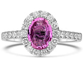 1.86CT DIAMOND & AAA PINK SAPPHIRE 18K WHITE GOLD 3D OVAL FLOWER ENGAGEMENT RING