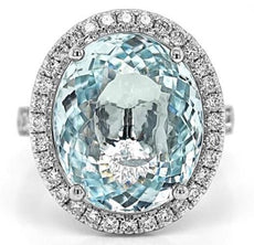 LARGE 12.53CT DIAMOND & AAA PARAIBA TOURMALINE 18K WHITE GOLD 3D ENGAGEMENT RING