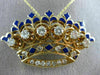ANTIQUE 1.26CT DIAMOND & AAA BLUE ENAMEL 14K YELLOW GOLD CROWN PIN PENDANT 20798