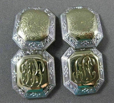 ANTIQUE LARGE 14KT 2TONE GOLD FILIGREE OCTAGON ENGRAVABLE CUFF LINKS #14070