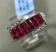 ESTATE WIDE 1.54CT DIAMOND AAA RUBY 18KT WHITE GOLD SQUARE RECTANGULAR MENS RING