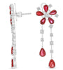 LARGE 4.88CT DIAMOND & AAA RUBY 18K WHITE GOLD FLOWER TEAR DROP HANGING EARRINGS