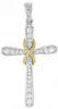 ESTATE 0.25CT DIAMOND 14KT 2 TONE GOLD 3D CLASSIC FLOWER CROSS FLOATING PENDANT