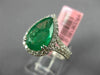 ESTATE 3.32CT DIAMOND & AAA EMERALD 18K WHITE GOLD 3D PEAR SHAPE ENGAGEMENT RING