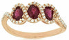 1.04CT DIAMOND & AAA RUBY 14KT ROSE GOLD OVAL & ROUND THREE STONE INFINITY RING