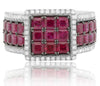 ESTATE WIDE 3.4CT DIAMOND & AAA RUBY 14K WHITE GOLD SQUARE HALO ANNIVERSARY RING