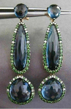 ESTATE LARGE 26.85CT DIAMOND TSAVORITE & TOPAZ 14KT ROSE & BLACK GOLD EARRINGS