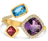 WIDE 2.28CT MULTI GEM 14K YELLOW GOLD CUSHION MULTI SQUARE CRISS CROSS FUN RING