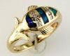ESTATE .12CT DIAMOND & AAA OPAL 14KT YELLOW GOLD 3D HAPPY DOLPHIN FUN RING