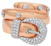 LARGE .50CT DIAMOND 18K WHITE & ROSE GOLD 3D ETOILE CRISS CROSS BELT BUCKLE RING