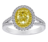 LARGE .91CT WHITE & FANCY YELLOW DIAMOND 18KT 2 TONE GOLD OVAL ENGAGEMENT RING