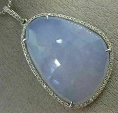 ESTATE LARGE .30CT DIAMOND & AAA BLUE CHALCEDONY 14KT WHITE GOLD 3D LOVE PENDANT