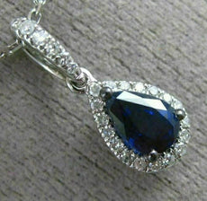 ESTATE .67CT DIAMOND & AAA SAPPHIRE 14KT WHITE GOLD TEAR DROP PEAR SHAPE PENDANT