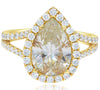 LARGE 4.18CT WHITE & FANCY YELLOW DIAMOND 18KT YELLOW GOLD PEAR SHAPE HALO RING
