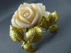 ANTIQUE LARGE .15CT DIAMOND & AAA CORAL 18KT YELLOW GOLD FLOWER PIN BROOCH #2470