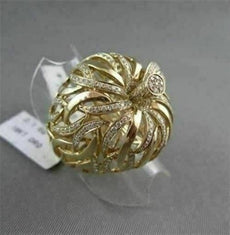 ANTIQUE WIDE  1.60CT DIAMOND 18KT YELLOW GOLD 3D OPEN FILIGREE FLOWER LEAF RING