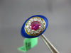 ESTATE .60CT DIAMOND & AAA RUBY & BLUE ENAMEL 18K YELLOW GOLD 3D FLOWER FUN RING