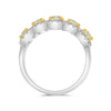2.20CT WHITE FANCY YELLOW DIAMOND 18KT 2 TONE GOLD MULTI FLOWER ANNIVERSARY RING