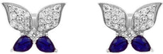 ESTATE .97CT DIAMOND & AAA SAPPHIRE 14KT WHITE GOLD 3D BUTTERFLY STUD EARRINGS
