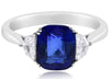 LARGE 3.37CT DIAMOND AAA SAPPHIRE 18K WHITE GOLD CUSHION 3 STONE ENGAGEMENT RING