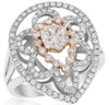 LARGE .80CT DIAMOND 14KT WHITE & ROSE GOLD PEAR SHAPE OPEN FILIGREE FLOWER RING