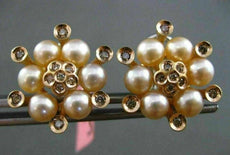 ESTATE LARGE .62CT CHOCOLATE FANCY DIAMOND & PEARL 18KT TWO TONE GOLD EARRINGS