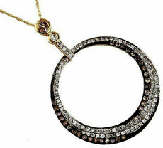 .80CT WHITE & MOCHA DIAMOND 14KT YELLOW GOLD 3D MULTI ROW CIRCLE OF LIFE PENDANT