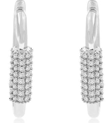 ESTATE .40CT DIAMOND 14KT WHITE GOLD 3D MULTI ROW OVAL FUN HOOP HANGING EARRINGS