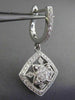 ESTATE LARGE .79CT DIAMOND 14KT WHITE GOLD SQUARE FLOWER HUGGIE HANGING EARRINGS